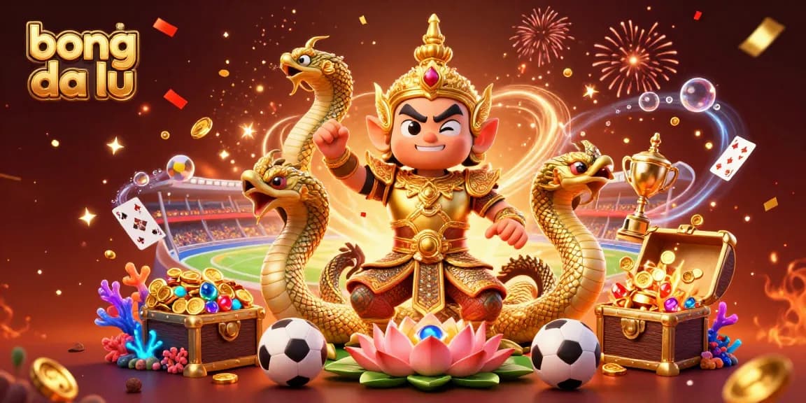Bong da lu showcases a vibrant scene with a Thai guardian and sports elements, celebrating sports betting.