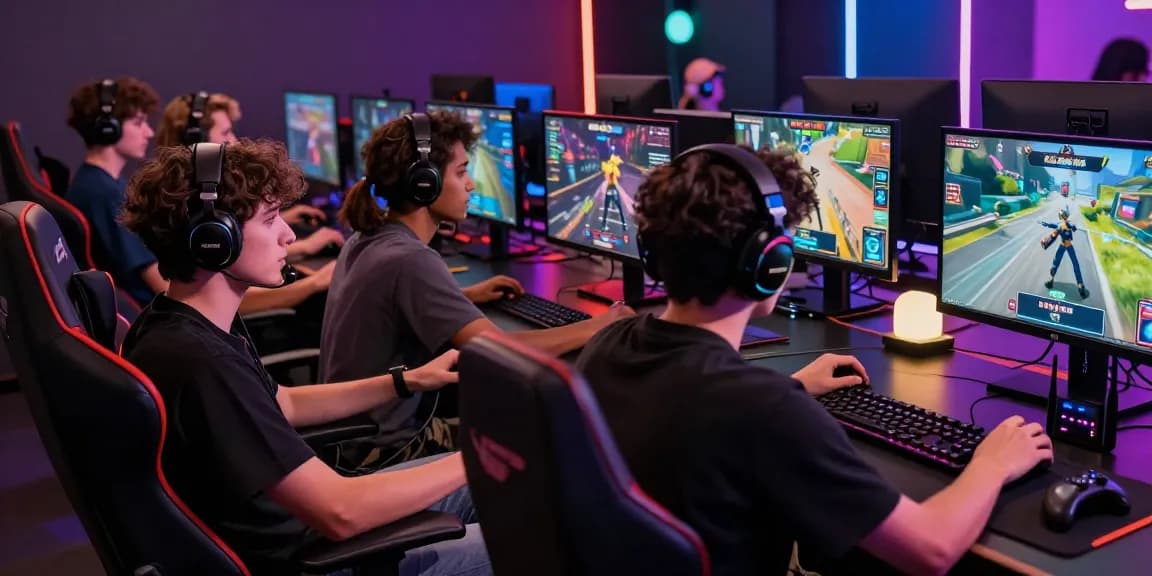 Engaged players excitedly exploring osaka88 login on vibrant gaming devices in a modern gaming setup.