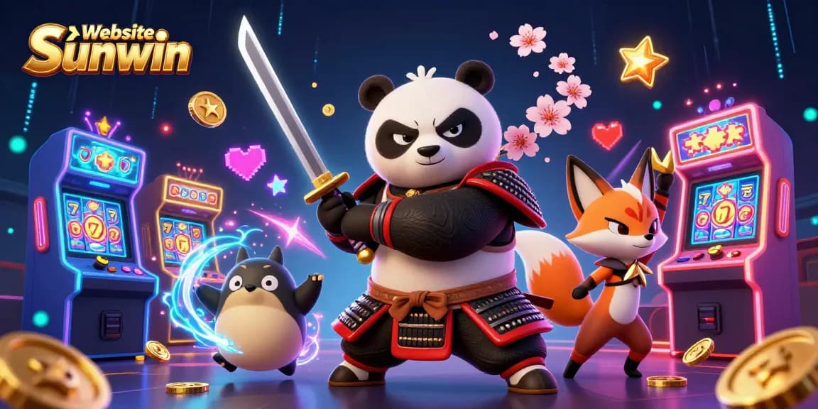 Engage with thrilling games at Website Sunwin featuring samurai panda and ninja fox in a vibrant casino scene.