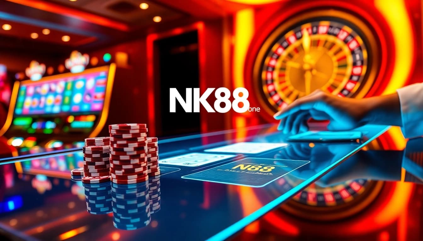 Engaging NK88 one casino table with poker chips and roulette wheel enhancing betting strategies