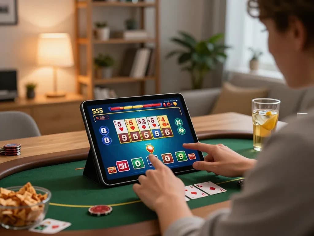 Player engaging with the 555win online poker app, demonstrating interactive gameplay environment.