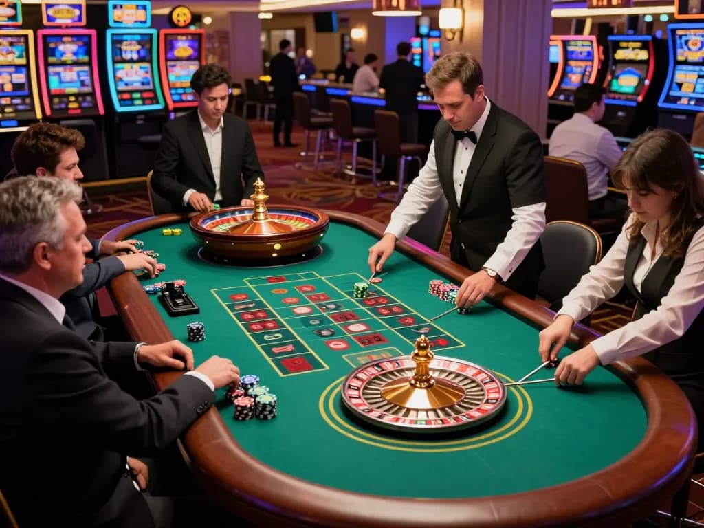 Engaging roulette gameplay at a lively casino showcasing players placing bets on the rwin table, creating a thrilling atmosphere.