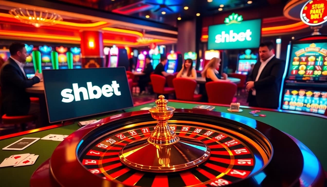 shbet casino scene with poker chips and roulette wheel creating excitement