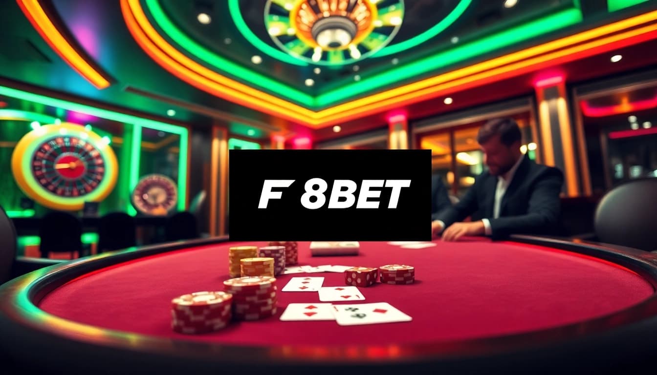 Experience the thrill of F8BET with professional players at a vibrant casino poker table.