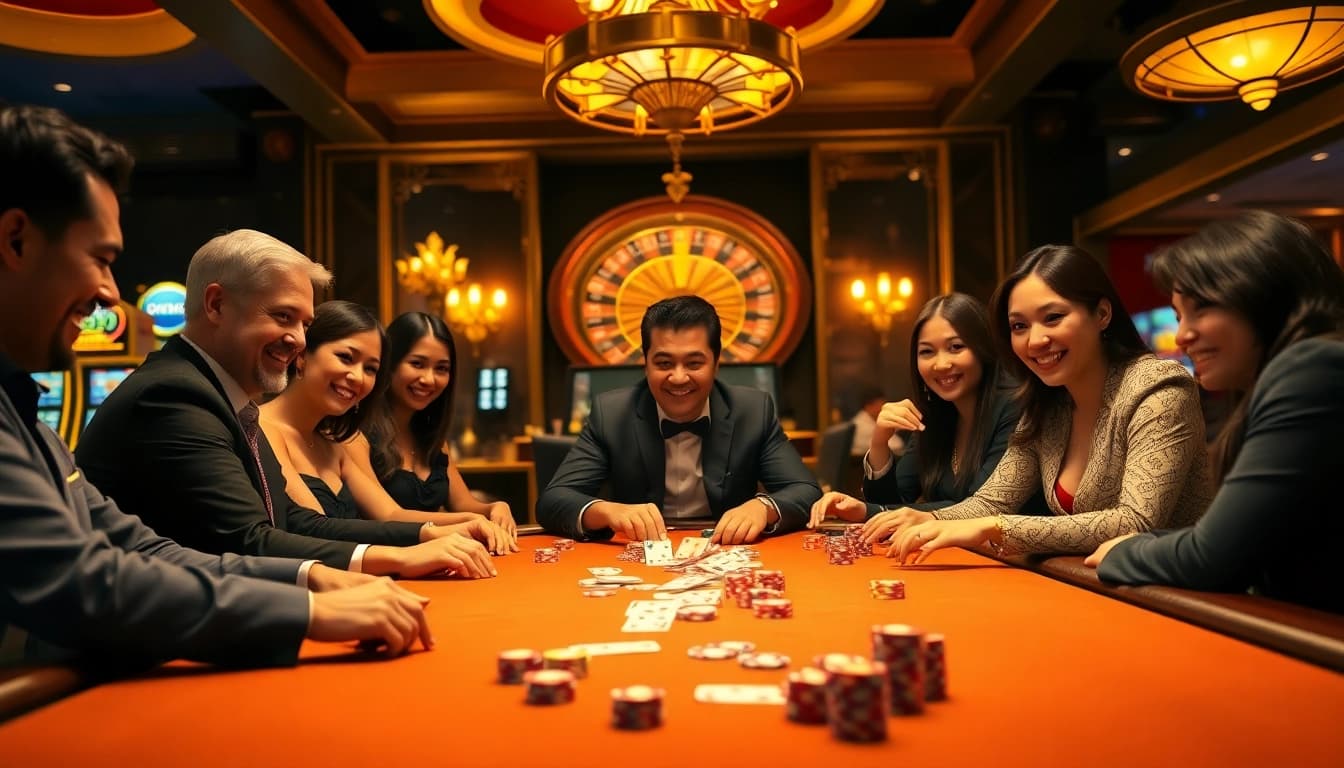 Experience the thrill of gaming with Super59 daftar at a vibrant casino table filled with enthusiastic players.