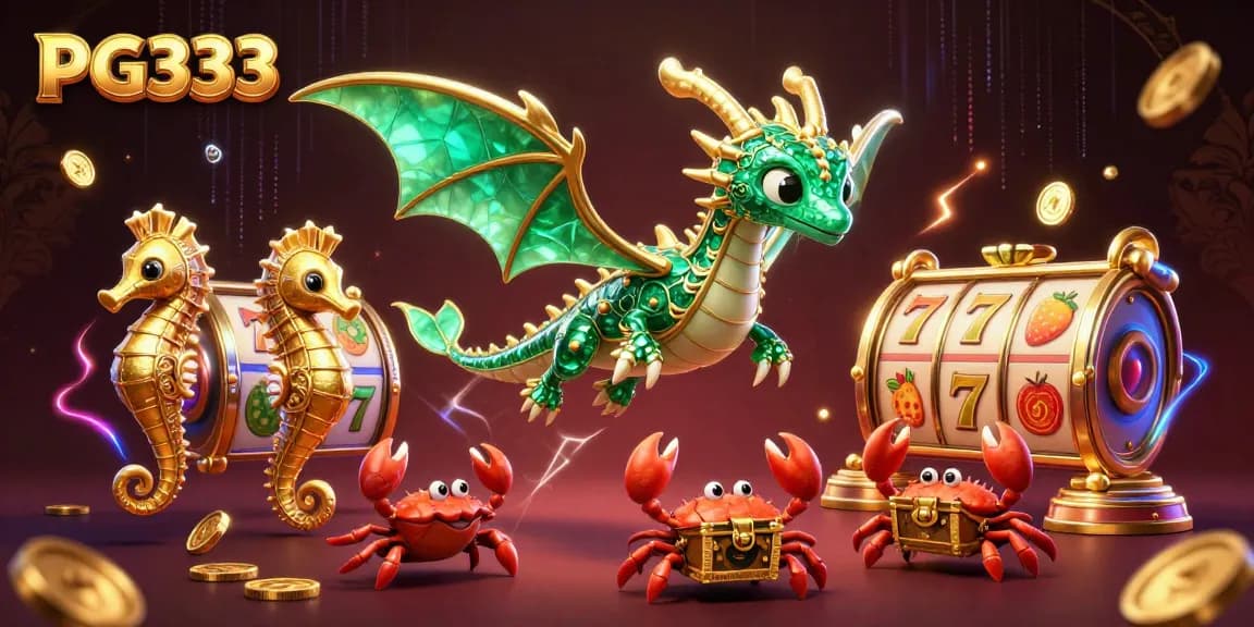 Spin the reels with PG333 in a vibrant 3D illustration of a sea dragon treasure hunt