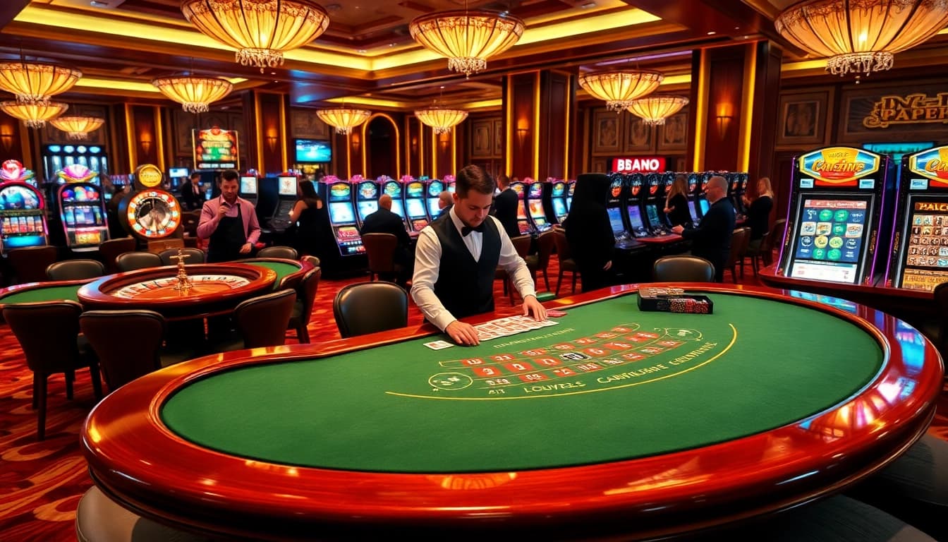 Experience the excitement of game 98win with a stunning blackjack table in an upscale casino setting.