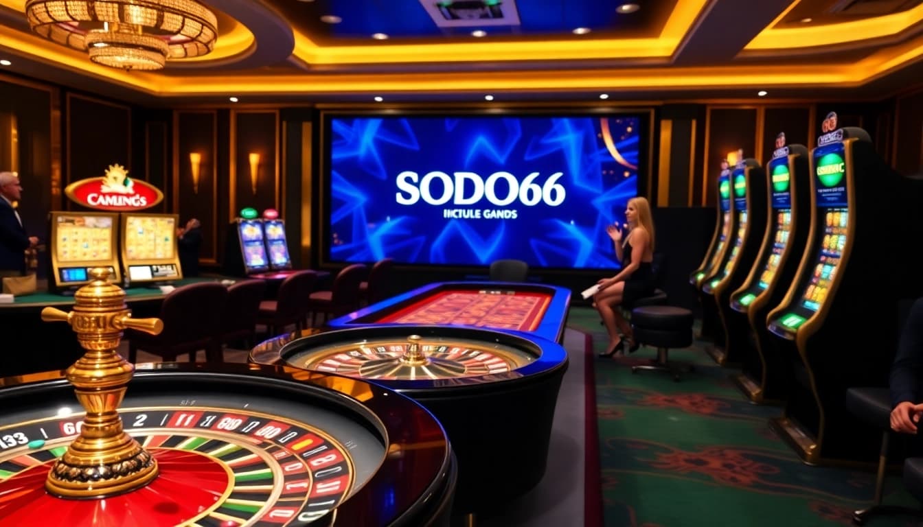 SODO66 players enjoying an exciting online gambling experience at a luxurious casino interface.