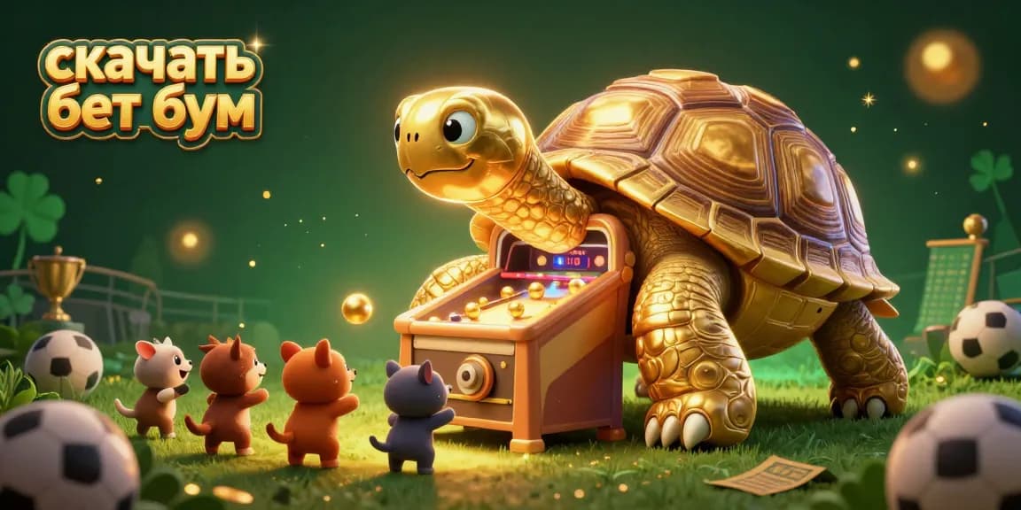 Engage with скачать бет бум through an exciting sports betting scene with a playful golden tortoise.