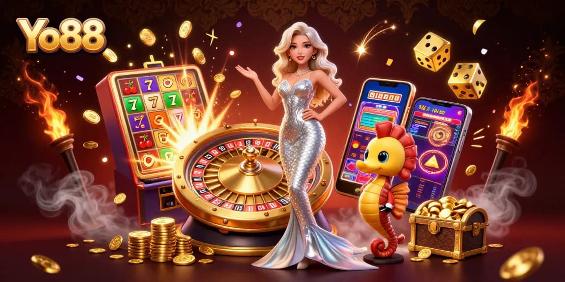 Experience the excitement of Yo88 with stunning visuals of roulette and vibrant casino elements.