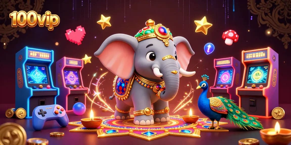 Engage in gaming excitement at 100vip with colorful casino-themed characters and dynamic elements.