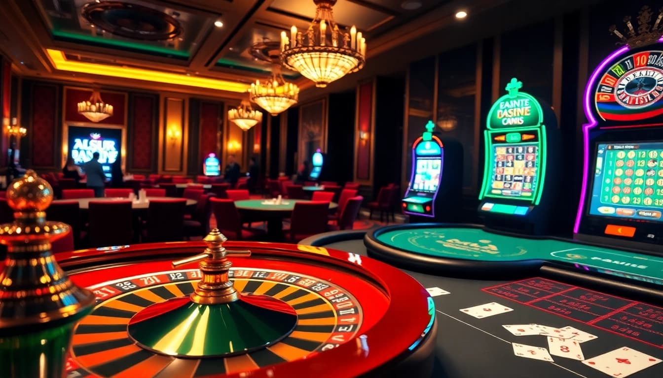 Players enjoying exciting games at https://f1686s.com/ casino featuring roulette, poker, and slot machines.