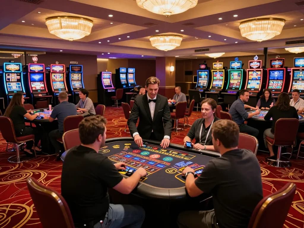 Players enjoying games at 98win casino with dynamic tables and lively atmosphere