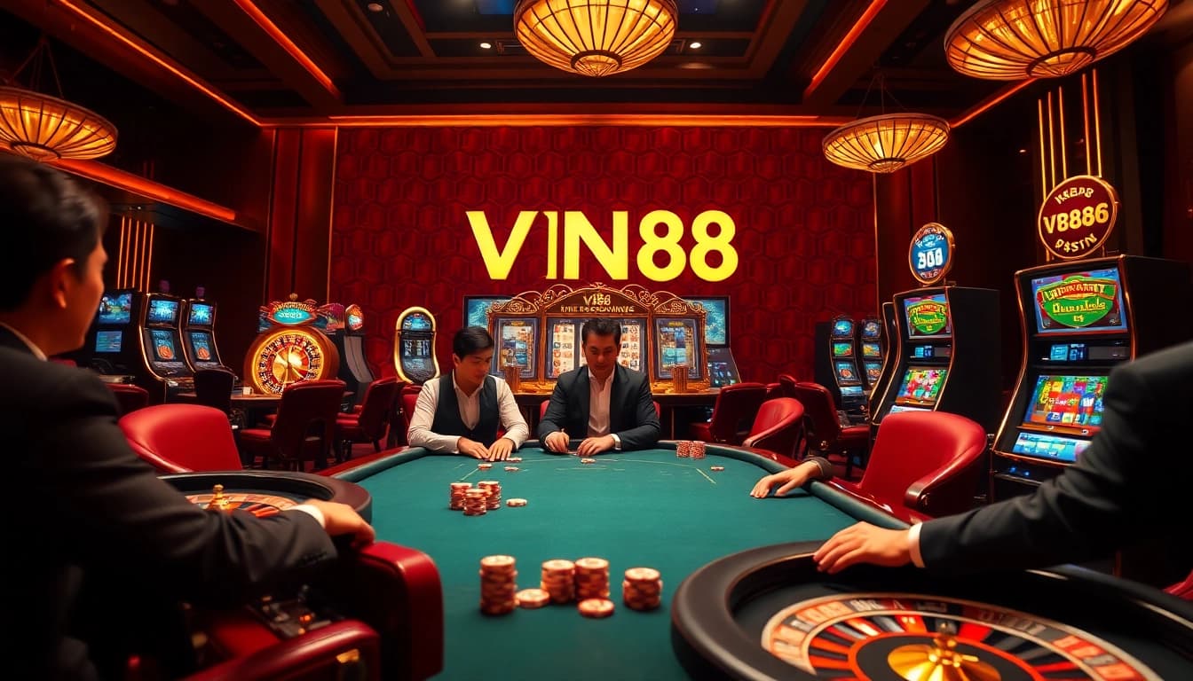 Experience the excitement of VN88's casino with players enjoying poker amidst luxury.
