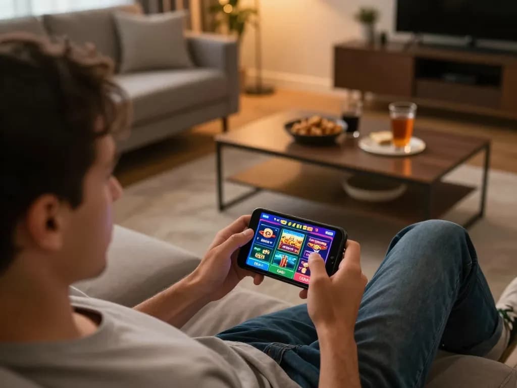 Catching a winning moment on c168 com via smartphone in a cozy living room
