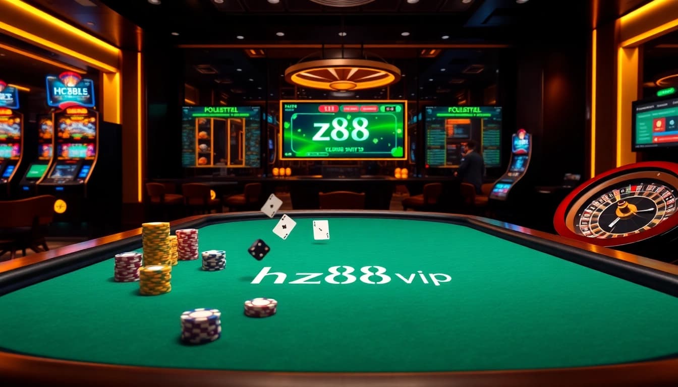 Hz88 vip professional poker game with players betting chips and spinning roulette wheel in luxury casino