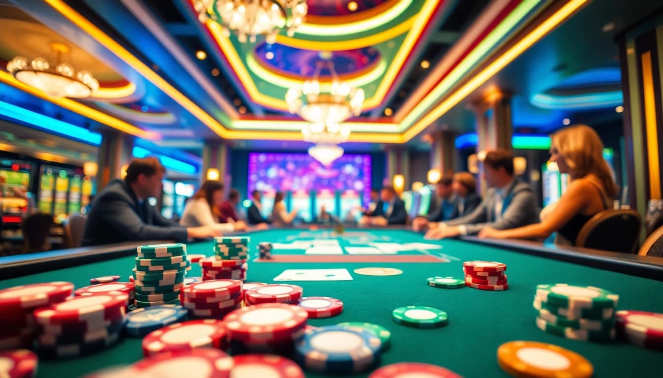 Engage with AT99 casino action featuring vibrant gaming tables and colorful chips.