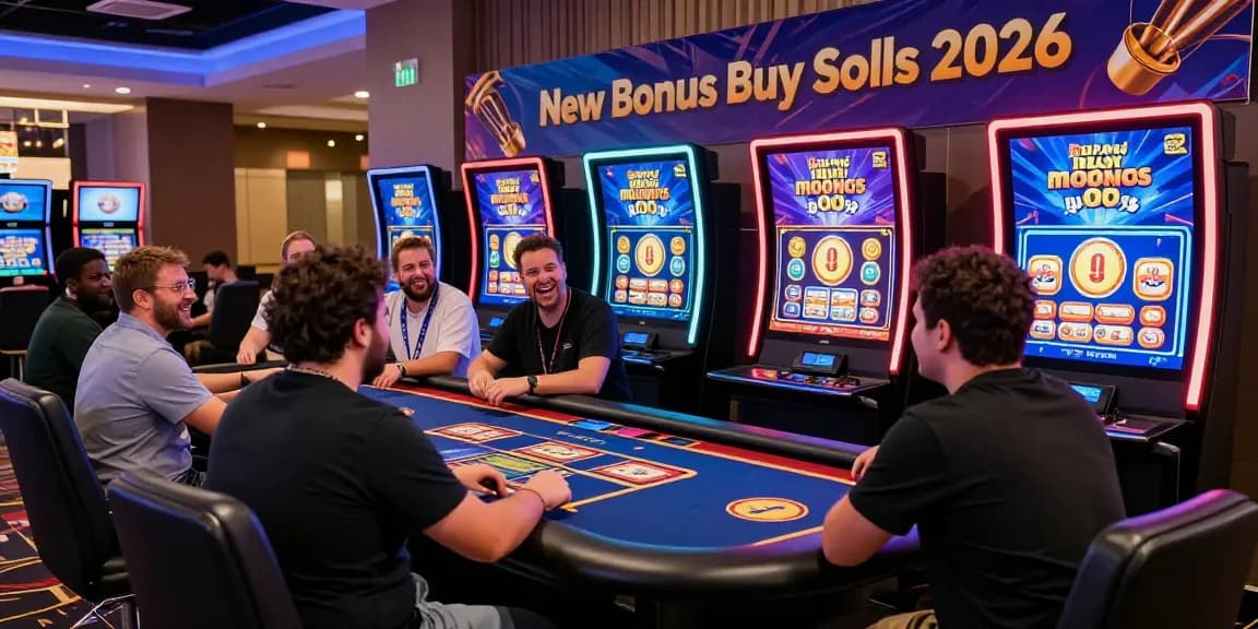 Exciting Bonus Buy Slots gaming scene showcasing players enjoying various options can be found here in a modern casino setting.