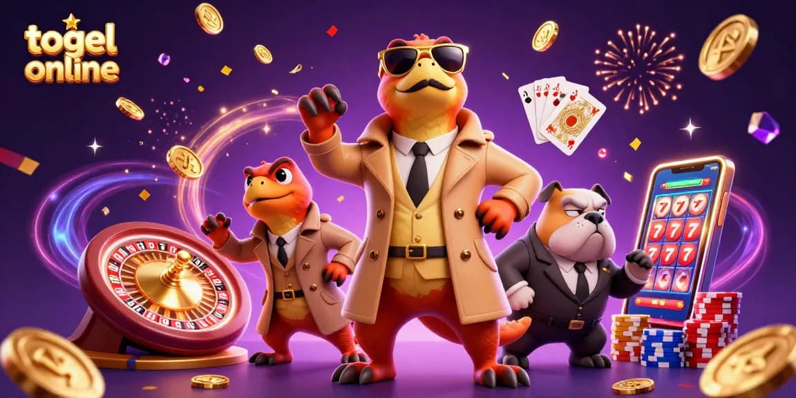 Engage in thrilling togel online action with a whimsical scene featuring playful raptors trying to enter a casino.