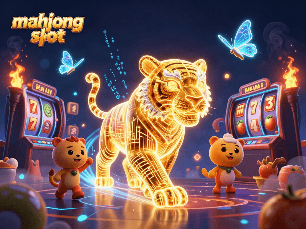 Experience the thrills of a mahjong slot game with vibrant digital characters and dynamic gaming elements.