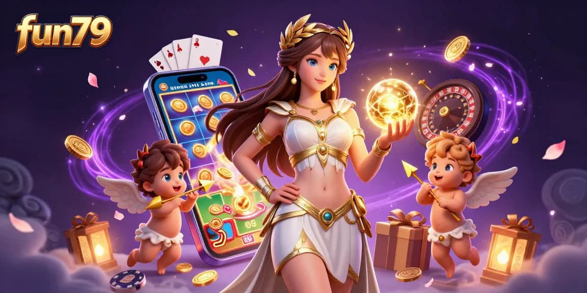 Win big at fun79 with vibrant 3D illustration showcasing luxurious gaming elements and enchanting characters.
