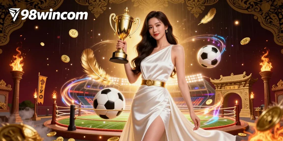Experience winning strategies at 98wincom with a vibrant, dynamic casino scene featuring a triumphant Asian woman.