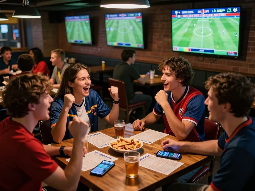 Experiencing judi bola excitement at a sports bar during World Cup 2026 matches with friends.