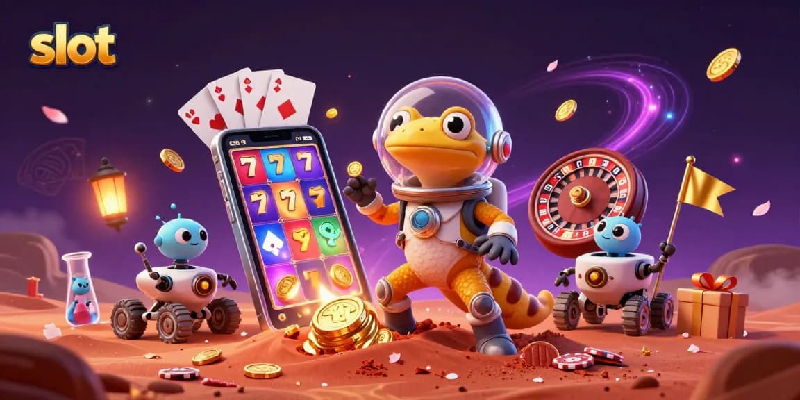 Experience thrilling slot action with a Martian gecko unearthing a golden casino on Mars.