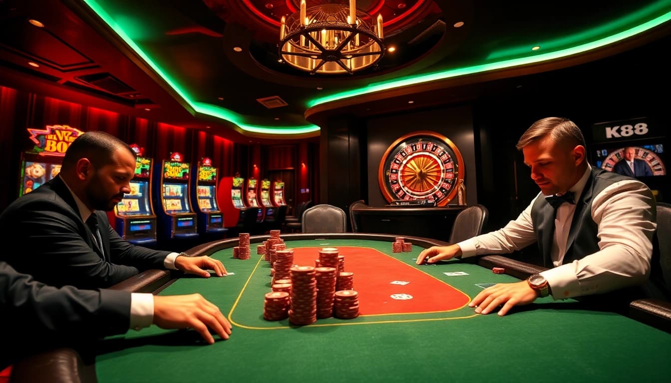 K88 casino excitement with professional players in an engaging poker game.