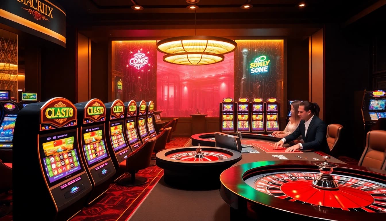 Rasakan kegembiraan menang di mesin slot88 di latar belakang kasino yang mewah.