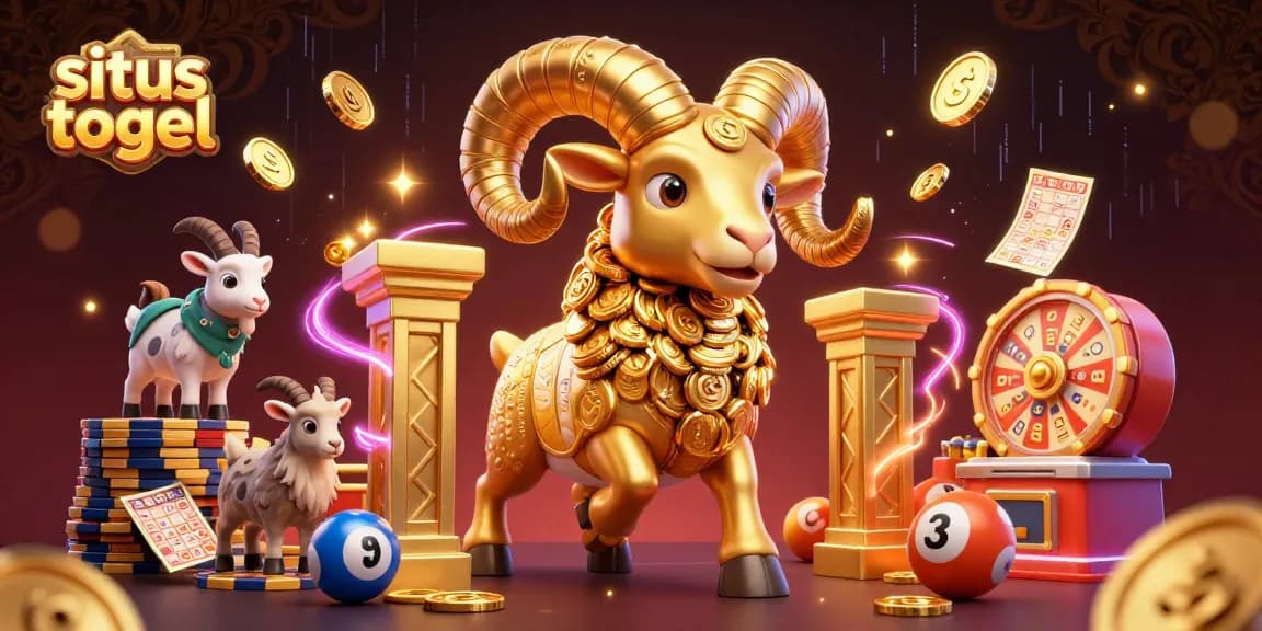 Situs togel lottery experience with golden ram, colorful elements, and dynamic action.