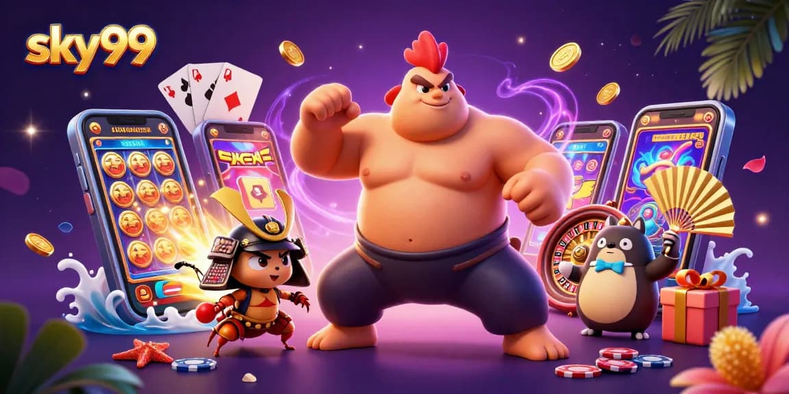 Rasakan keseruan slot dan permainan dengan suasana kasino dinamis sky99 yang menampilkan karakter yang berwarna-warni.