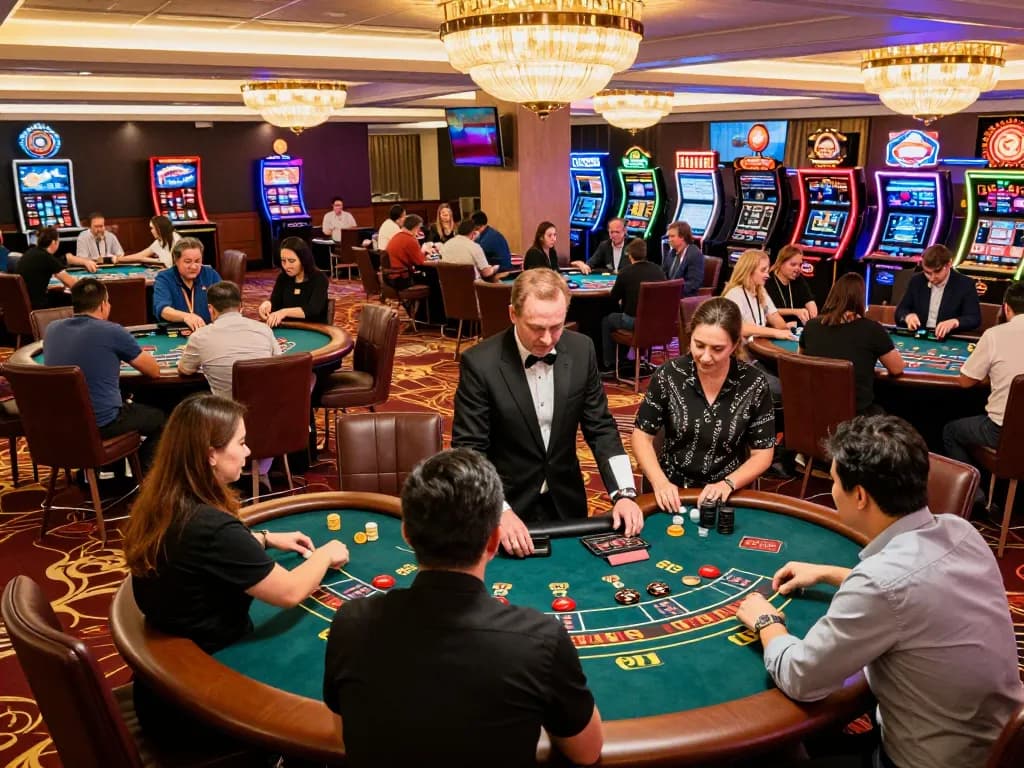 Experience the excitement of top nhà cái uy tín games with players engaged in action-packed gambling.