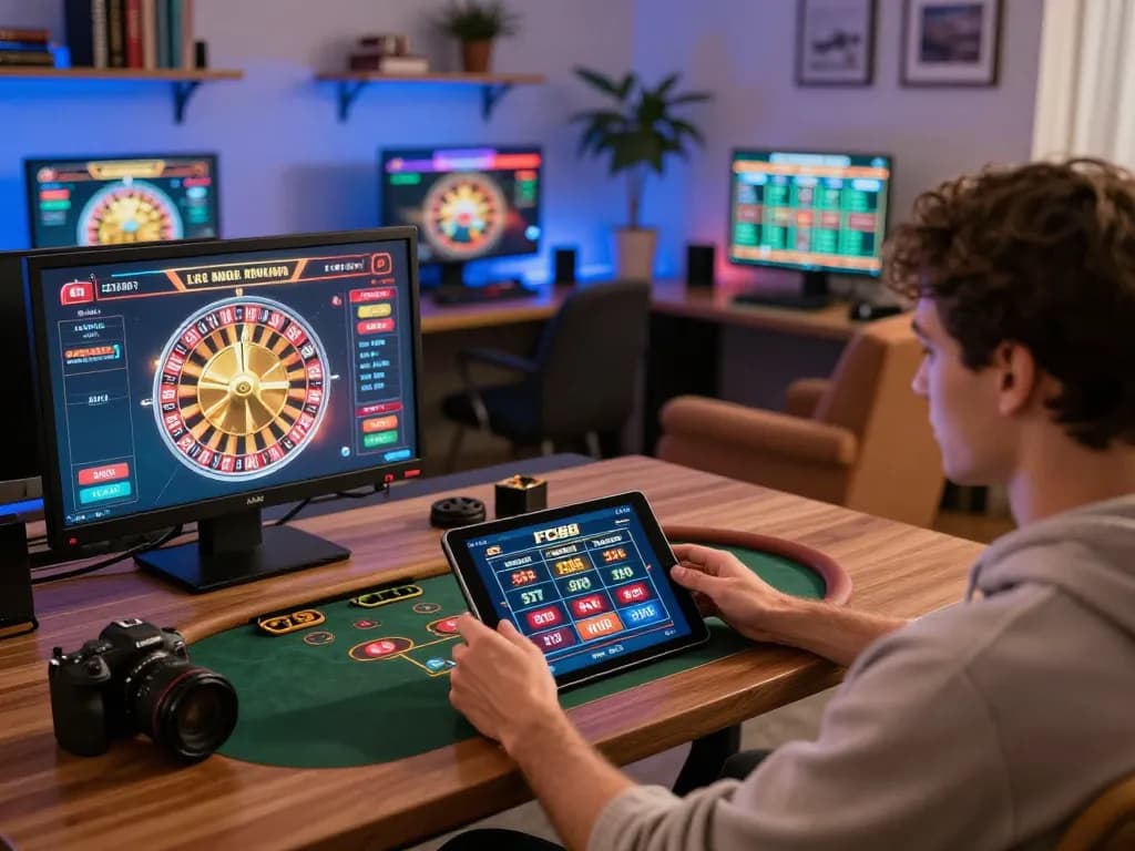 Players engaging in strategic action on the FC88 online casino platform, showcasing a vibrant gaming setup.