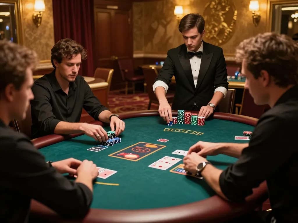 A player places a bet in an upscale poker game at kp88 casino, capturing the thrill and strategy.