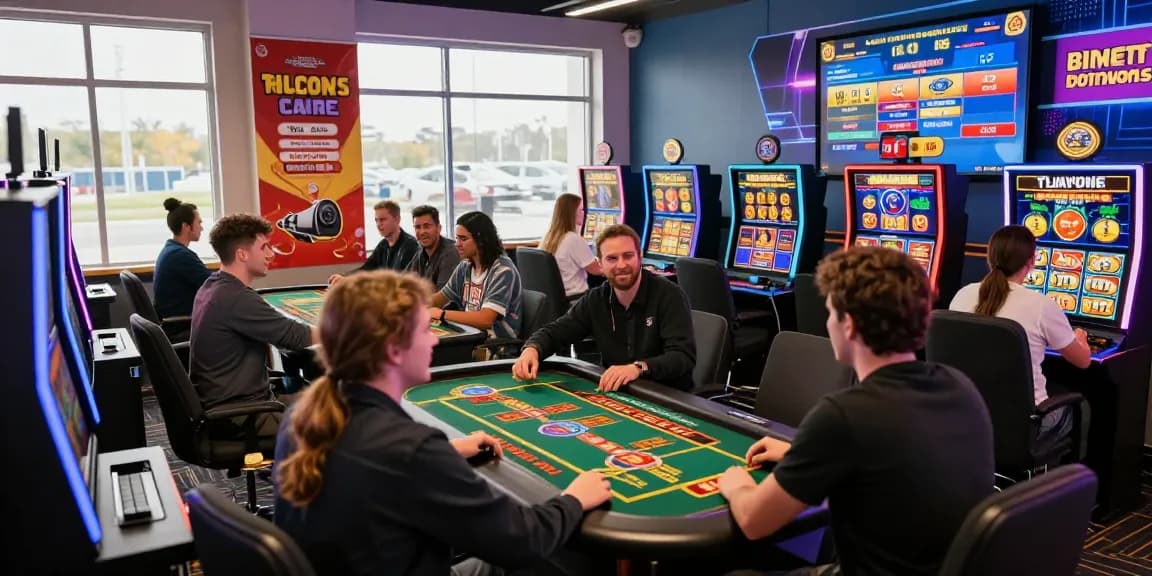 Engaging scene at credit card casinos showcasing players enjoying online gaming from https://jumpspace.org.uk with excitement, vibrant colors, and gaming devices.