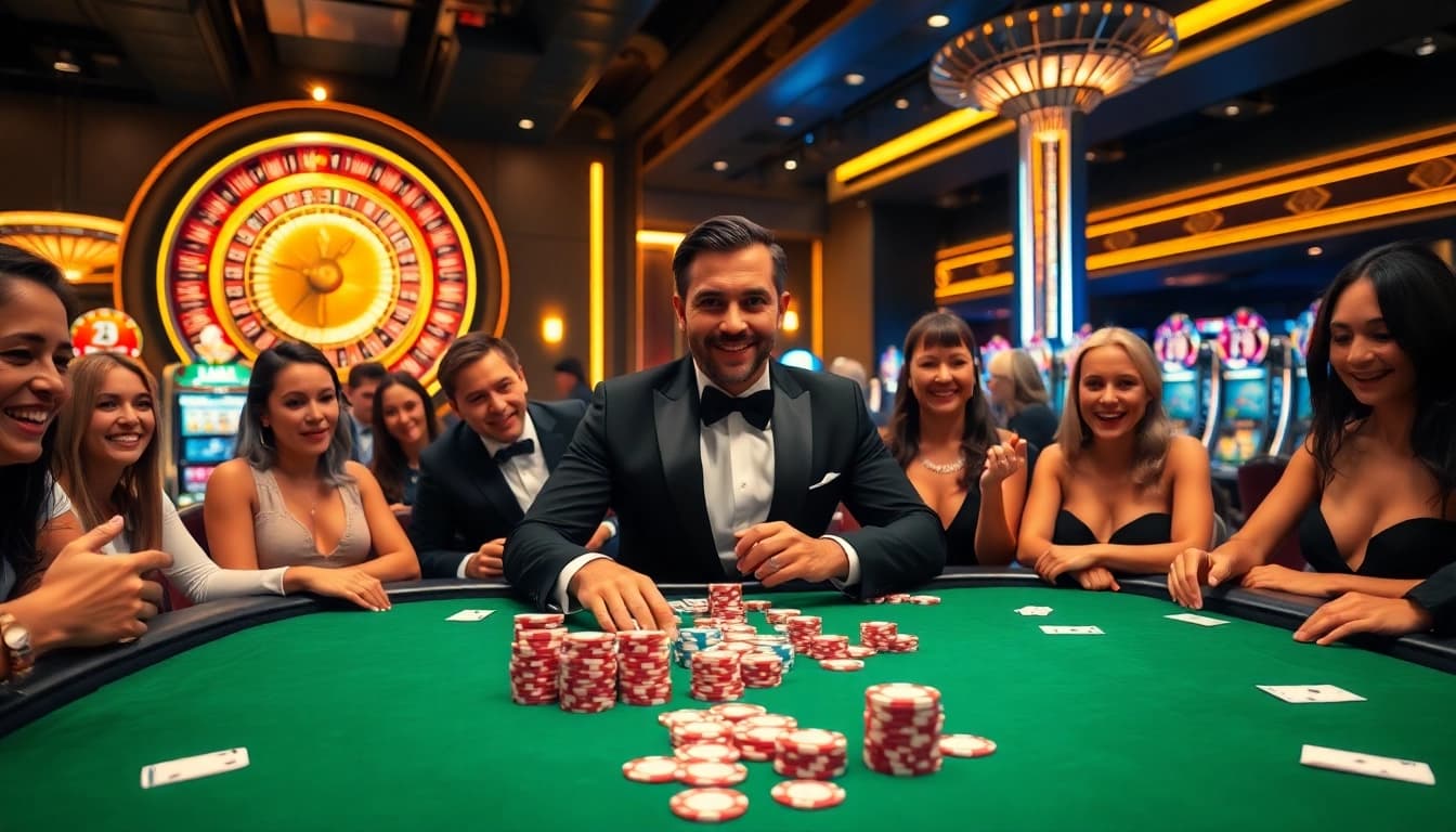 Excited players at a poker table, embodying the thrill of BDTK66 casino gaming.