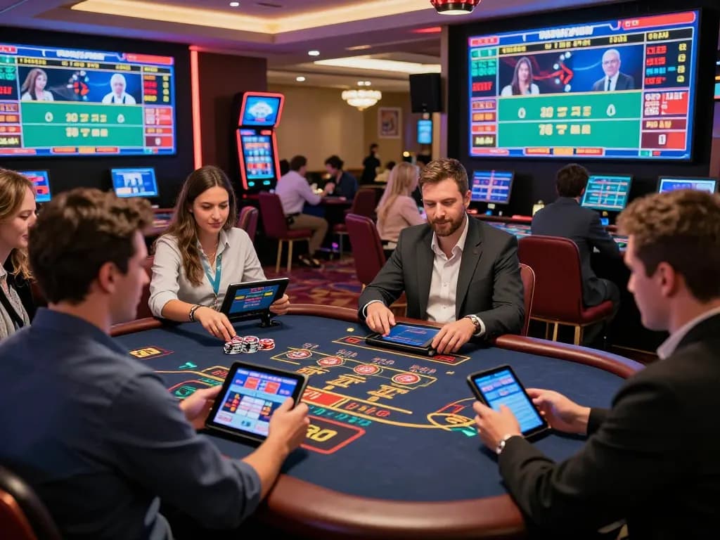 Exciting 8kbet online casino scene with diverse players interacting in a vibrant environment.