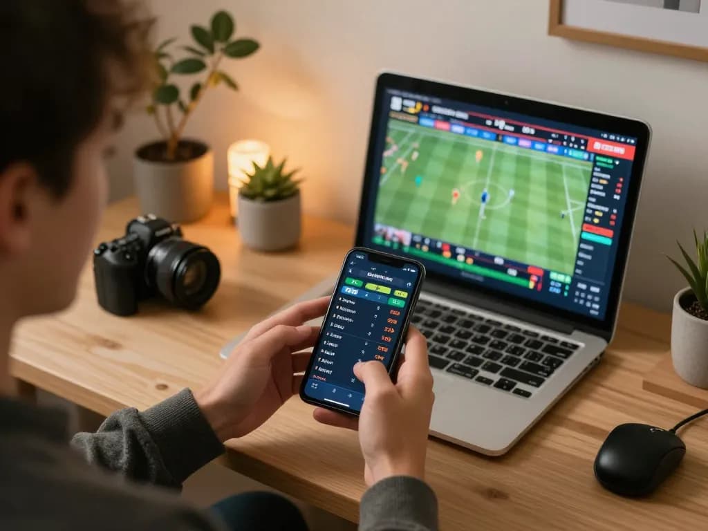 Person placing bets on KDTOTO sports app during a live game.