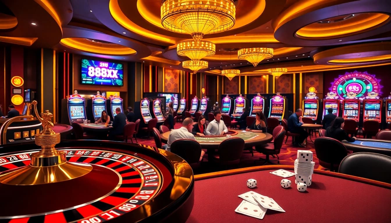 Experience the thrill of 88xx with players at a vibrant casino table, showcasing excitement.