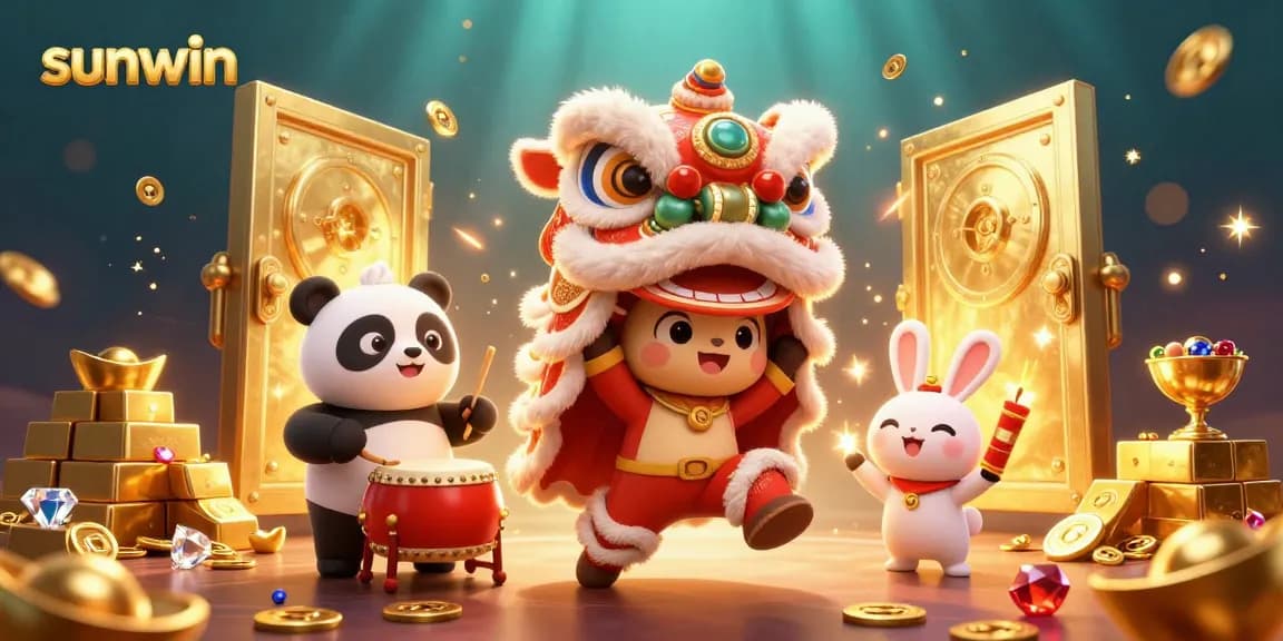 Engage with sunwin's vibrant casino experience through this lively 3D illustration featuring festive characters.