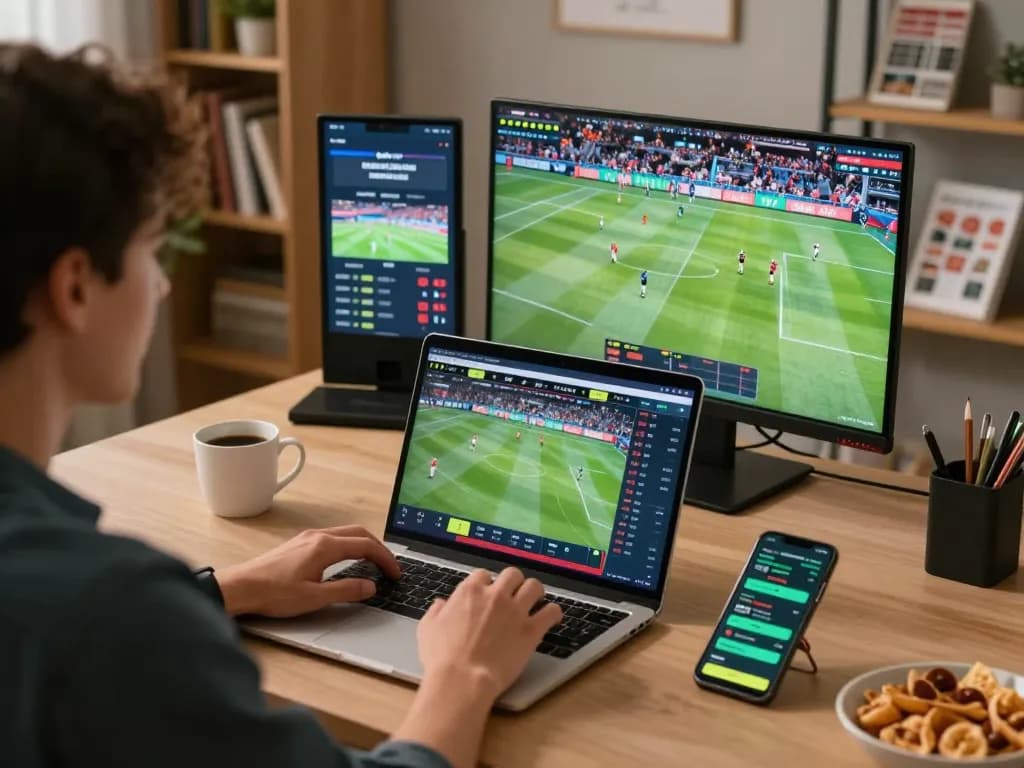 Exciting sports betting activity on Trang Chủ C168 featuring an engaged player using a laptop in a stylish home office