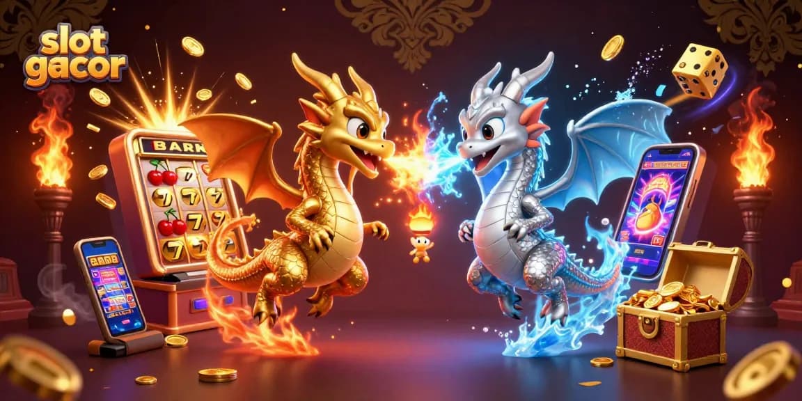 Engage with slot gacor adventures featuring dragons and jackpot symbols in a vibrant casino illustration.
