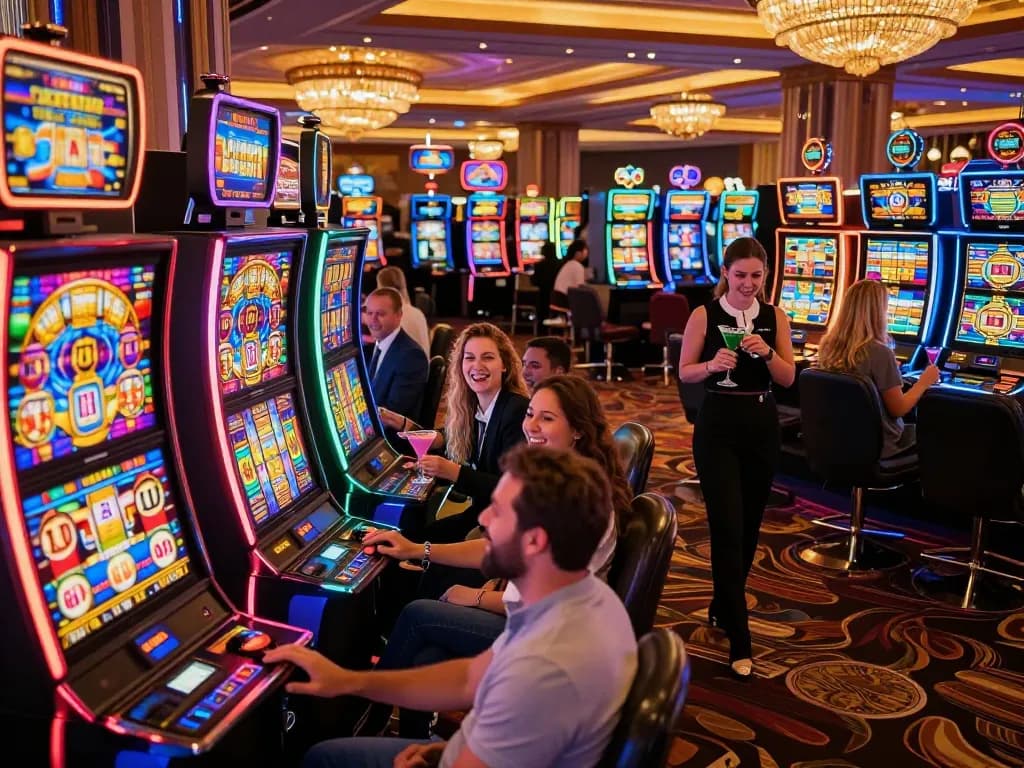Players enjoying vibrant slot machines at https://f1686s.com/, showcasing a lively gambling atmosphere.