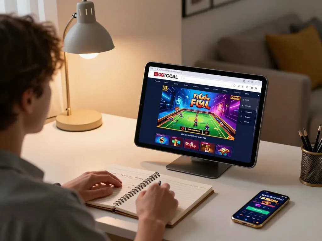 Engaging with LGOGOAL online gaming platform on a tablet, showcasing a vibrant casino interface.