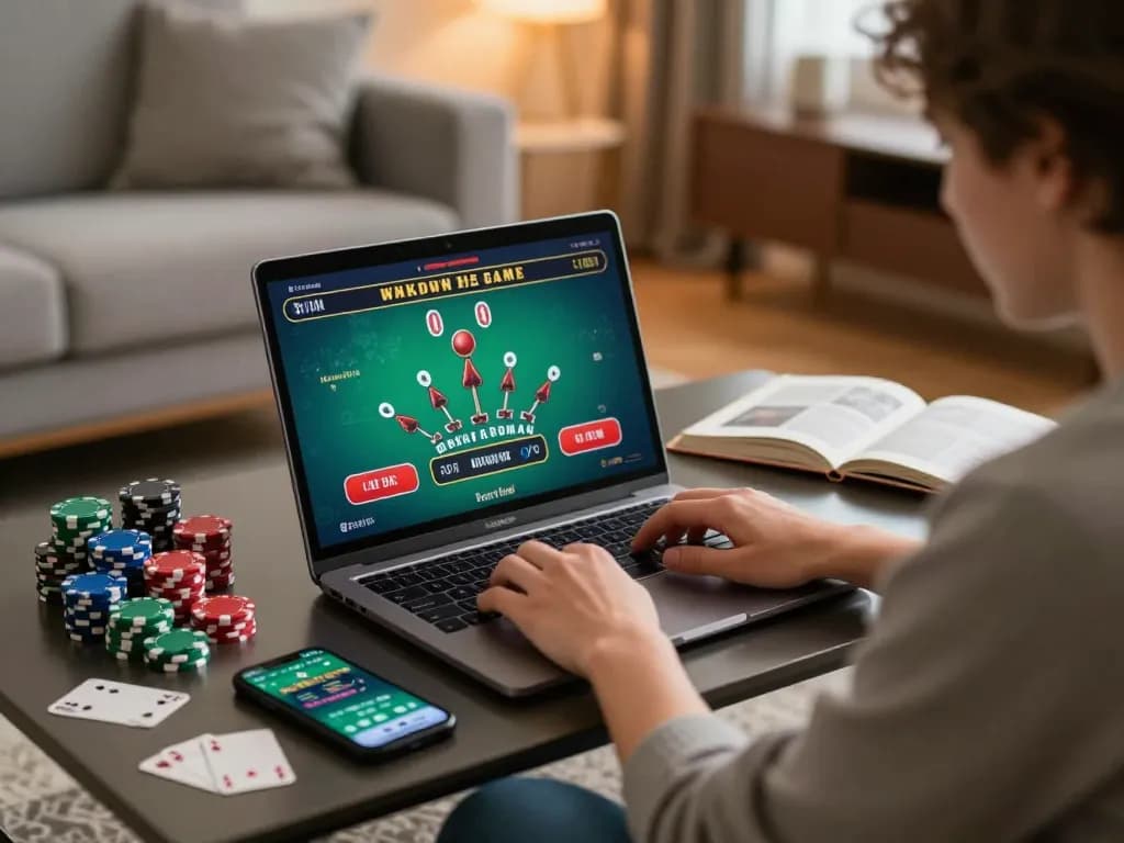 Engaging online blackjack gameplay at home with XX88 showing player's strategy notes and smartphone nearby.