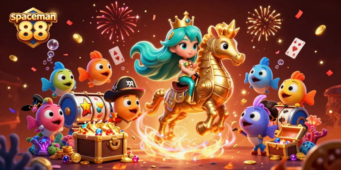 Experience excitement with spaceman 88 in this vibrant casino-themed underwater adventure.
