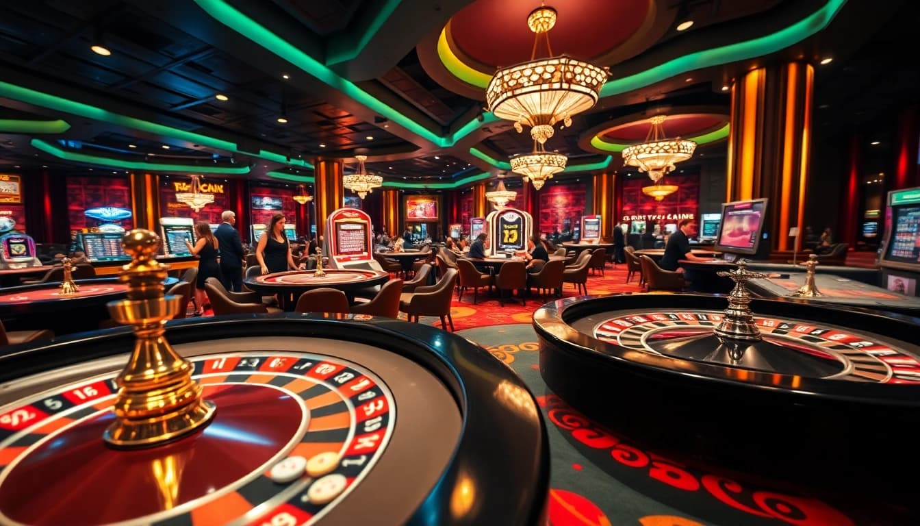 Permainan kasino yang dinamis dengan landaktoto sebagai fokus utama, pemain beraksi di meja roulette.