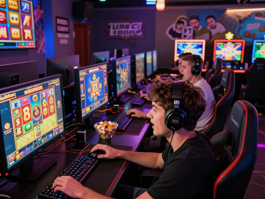 Excited players engaging with situs slot gacor in a vibrant online gaming environment.