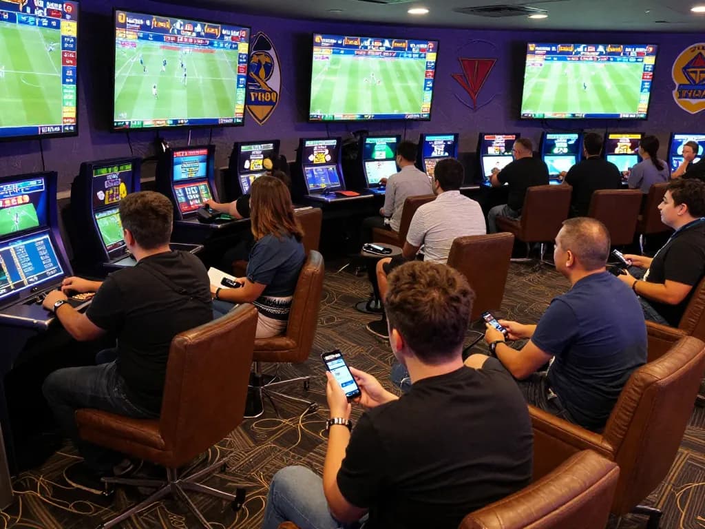 Betting excitement at TR88 sports event with fans engaged in live wagering.
